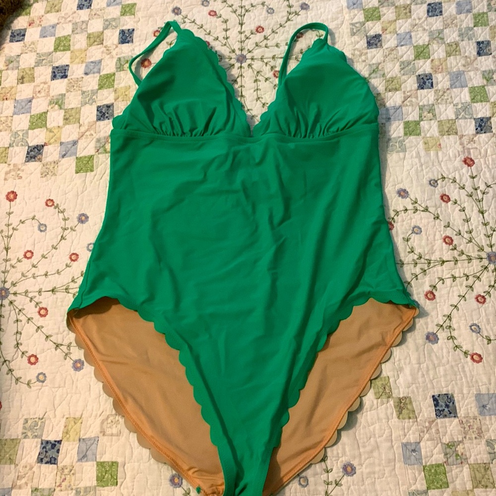 J. Crew Scalloped Green Swimsuit